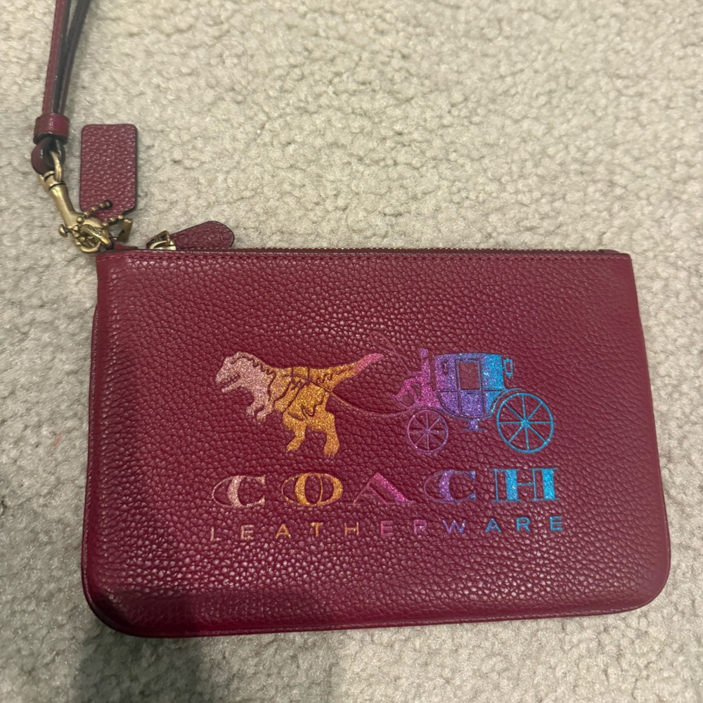 Coach Burgundy Wristlet with Colorful Logo